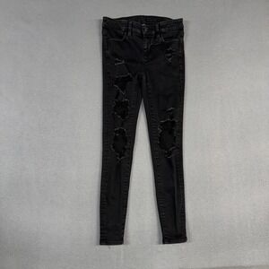 American Eagle Jeans Womens 2 Black Jegging Distressed Denim Stretch Preppy